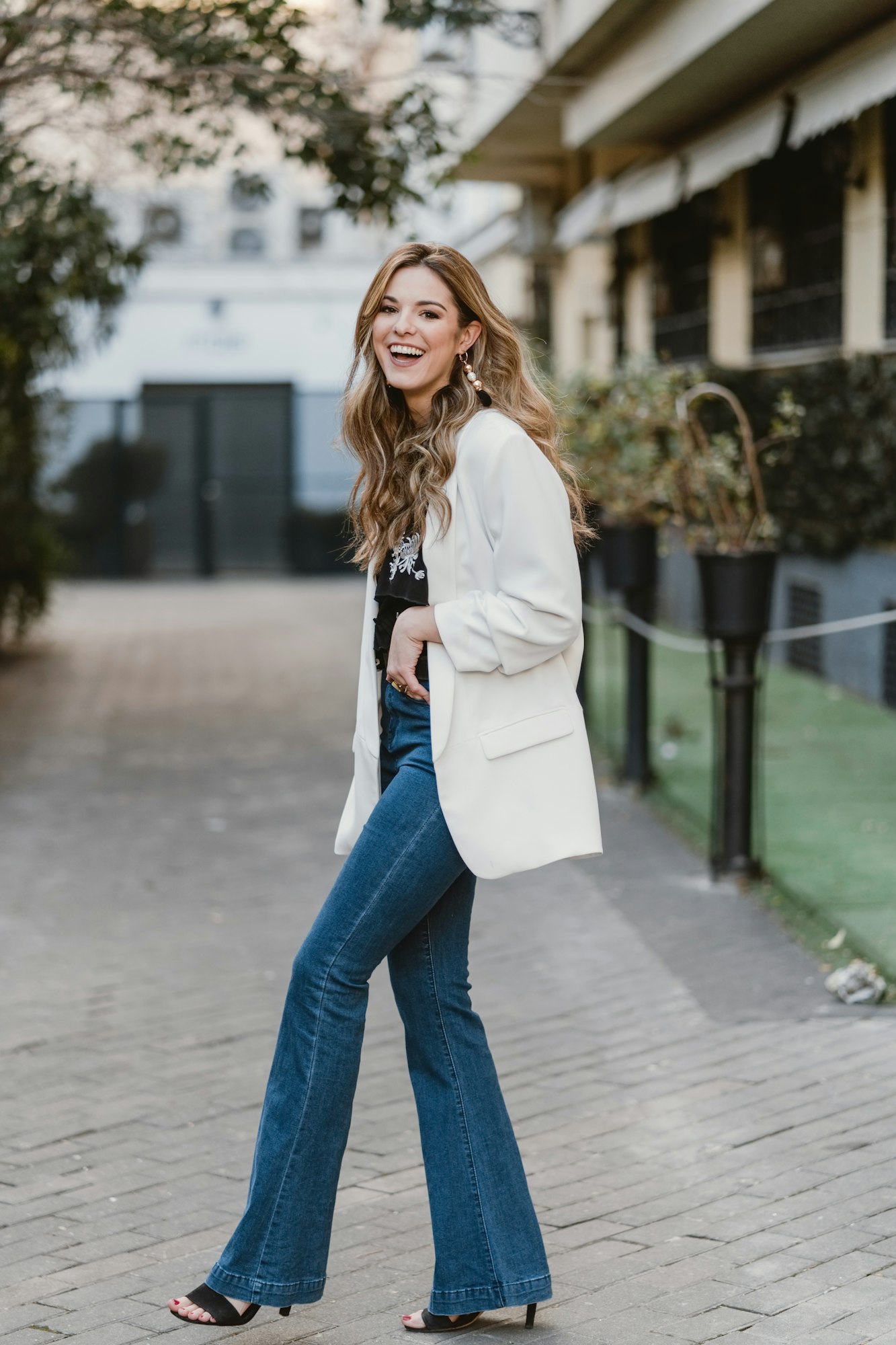 Charming lady posing on street